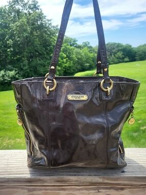 Coach Brown Patent Leather Gallery Tote Bag with Gold Hardware Rehab